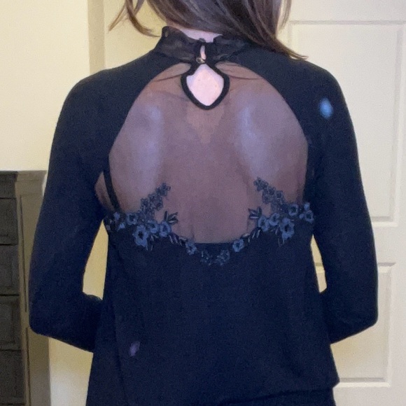 Free People Black Sheer Floral Blouse - Picture 4 of 6